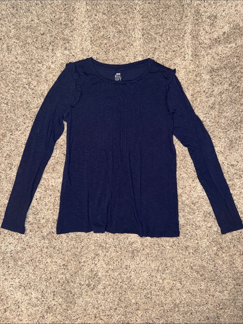 aerie Navy Ruffle Shoulder Long Sleeve Top